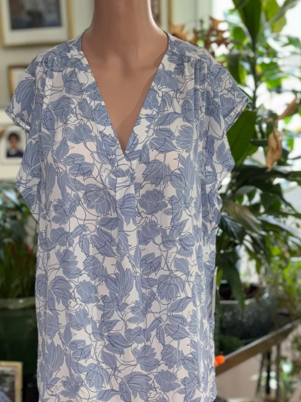 Chaus Blue & White Blouse with Leaf Print - Picture 2 of 9